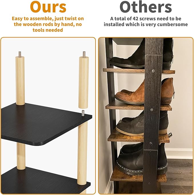 LUCKNOCK Vertical Shoe Rack, 8-Tier Tall Narrow Shoe Organizer for Entryway, Closet, Dorm & Small Spaces, Freestanding Wooden Shoe Shelf Tower for Boots, Sneakers, Heels. (Black)