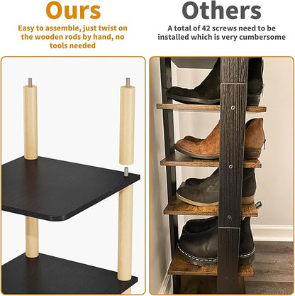 LUCKNOCK Vertical Shoe Rack, 8-Tier Tall Narrow Shoe Organizer for Entryway, Closet, Dorm & Small Spaces, Freestanding Wooden Shoe Shelf Tower for Boots, Sneakers, Heels. (Black)
