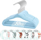 VIS'V Baby Hangers, 11 Inch Velvet Kids Hangers with 6 Pcs Clothes Size Dividers, Infant Toddler Nursery Closet Organization, Non Slip, Blue, 50 Pcs