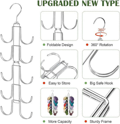 Hat Organizer for Closet, Rotatable Metal Caps Rack with 10 Large Hooks for Display, Holds Up to 40 Baseball Caps, Collapsible Hat Hanger for Closet, Dorm Room Organizers and Storage, White