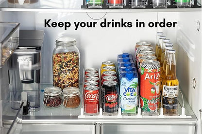 Baraiser Drink Organizer for Fridge, Self-Pushing Soda Can Organizer for Refrigerator, Width Adjustable Pusher Glide, Automatic Drink Dispenser (5 Rows, White)