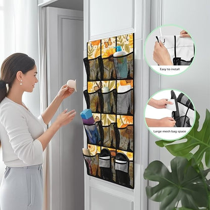 Sunflower Over Door Organizer Foldable Hanging Shoe Rack for Closet Door Hanging Storage Bag with Pockets Lightweight Hanging Shoe Organizer for Small Spaces Apartment