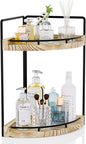 Corner Bathroom Counter Organizer, 2 Tier Wood Vanity Storage, Waterproof Skincare Shelf for Kitchen & Toiletries Decor, Dresser (Rustic-2 Tier)