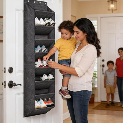 Hanging Shoe Storage Rack - 8 Tiers Organizer Holder, Large Deep Pocket Design, Durable Door Wall Shoe Keeper | Bedroom Closet Dorm for RV Boot Sock Headphone Organization Use