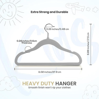Utopia Home Kids Velvet Hangers 50 Pack – 11 Inch Non-Slip Baby Hangers for Baby and Toddlers, Durable Ultra-Slim Space-Saving Closet Organizers (Grey)