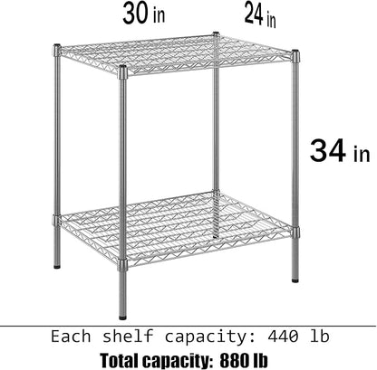 24" Deep x 30" Wide x 34" Height Wire Shelving Kit | 2-Tier | NSF Commercial Storage Rack Unit