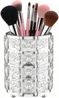 LUGUNU Makeup Brush Holder with Silver Crystal Bling – Elegant Vanity Organizer for Brushes, Pens & Pencils, Ideal for Bathroom or Office Countertop(1Pack)