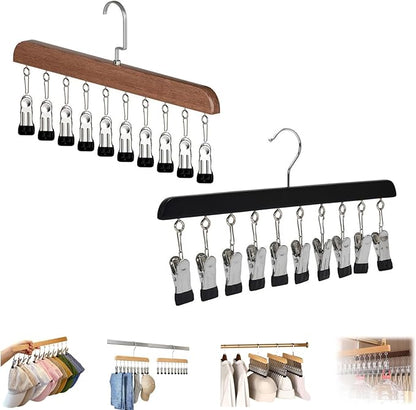 Closet Organizer with 10 Clips, Space Saving Hanging Closet Organizer, Legging Hanger for Closet Organizer with 10 Clip for Storing Jeans, Legging, Shorts (Vintage+Black-10 Clips, 2PCS)