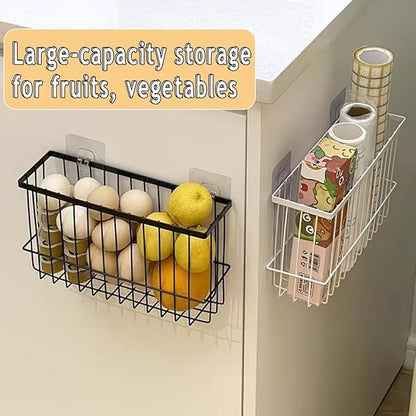 2-Pack Cabinet Door Storage Baskets with Self-Adhesive Mounts, Under Shelf Metal Organizer for Kitchen, Bathroom, Wardrobe, Fridge – No Drill, 22 lbs Capacity, Black