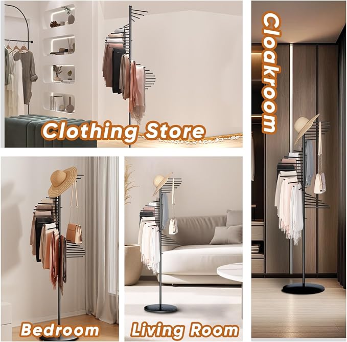 lesolar Metal Scarf Rack Freestanding, Commercial Scarf Display Rack, Spiral Scarf Holder with 30 Rods, Hijab Stand Organizer Belt Pants Hanger, Space Saving Shelves for Clothing Store Home