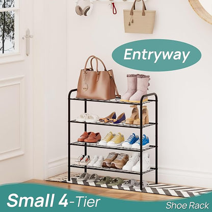 viewcare Shoe Rack for Closet, 4-Tier Small Shoe Rack for Entryway & Garage, Black Shoe Organizer Holds 10-14 Pairs, Sturdy Metal Construction