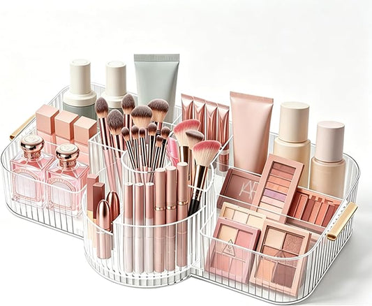 Spinning Makeup Organizer Countertop for Vanity,Dresser Organizer with Rotating Brush Holder,Beauty Storage Holder,Skincare Organizer,Perfume Organizer,Bathroom Counter Organizer