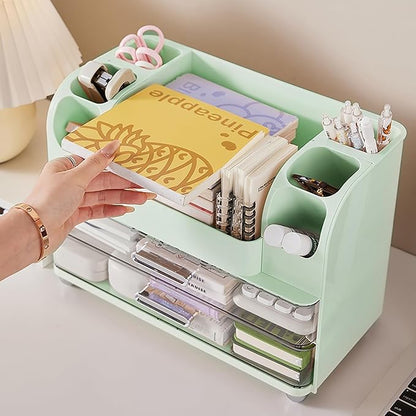 Makeup Organizer with Drawers for Vanity,Bathroom Countertop Organizer with Brushes Holder,Skincare Storage Organizer for Lipsticks,Nail Polishes, Perfumes,Eyeshadow Palettes (Green)