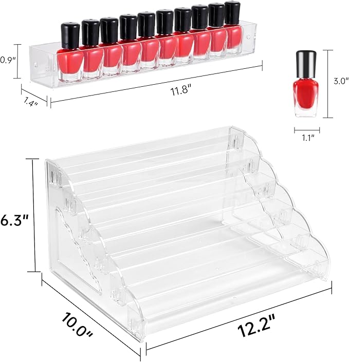 Nimiah 6-Layer Nail Polish Storage - Clear Acrylic Vanity Display Rack Nail Polish Holder Organizer Holds up to 72 Bottles Essential Oils Ink Stand