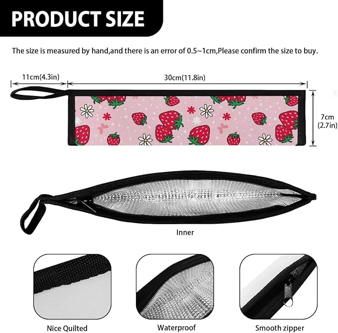 COEQINE Strawberry Travel Silverware Pink Cute Travel Frok Spoon Knife For Women Carrying Utensil Case With Zipper Leafprood Washable for Travel Work Picnic Camp