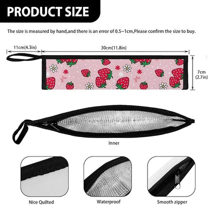 COEQINE Strawberry Travel Silverware Pink Cute Travel Frok Spoon Knife For Women Carrying Utensil Case With Zipper Leafprood Washable for Travel Work Picnic Camp