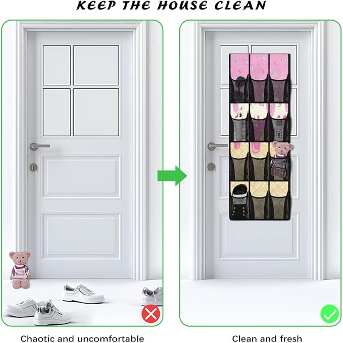 Ice Cream Over the Door Hanging Organizer for Closet - Heavy Duty Large Storage Bags with Metal Hooks, Space Saving Home Organization