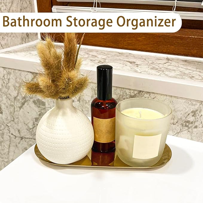 Gold Tray, Vanity Trays for Bathroom and Dresser Counter, 12" 2 Pack