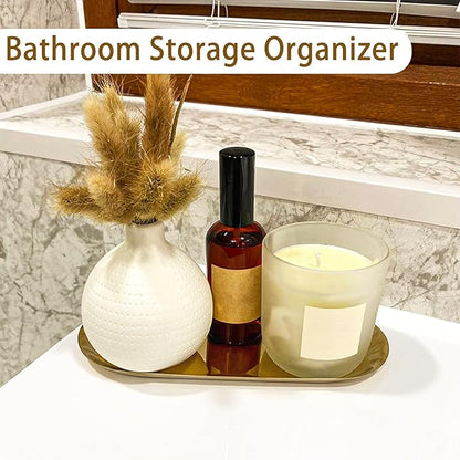 Gold Tray, Vanity Trays for Bathroom and Dresser Counter, 12" 2 Pack
