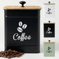 Airtight Coffee Canister - 40 oz Large Iron Black Coffee Container Airtight - 6 x 8 inch Metal Jar - Stylish Countertop Container for Coffee Grounds, Beans, Pods & More with Rubber-Lined Bamboo Lid