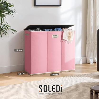 SOLEDI 180L 3-Section Laundry Hamper with Lid, Extra Large Dirty Clothes Basket with Sturdy Handles for Laundry Room & Bedroom - Durable Organizer for Sorting Laundry