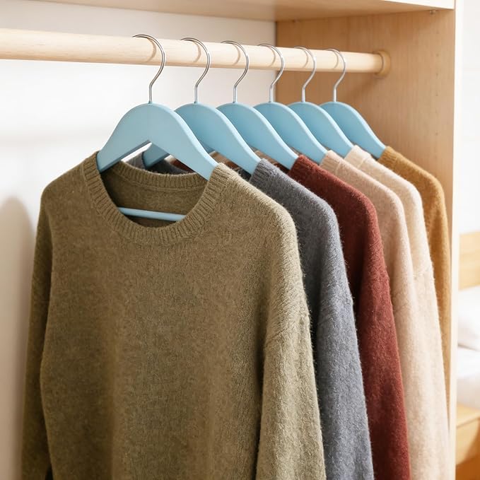 20 Pack Blue Clothes Hangers Slim Wood Hangers Coat Hangers for Closet,Clothes Hanger with Extra Smooth Finish,Precisely Cut Notches for Shirt Suit Dress Women Home Kids (Blue)