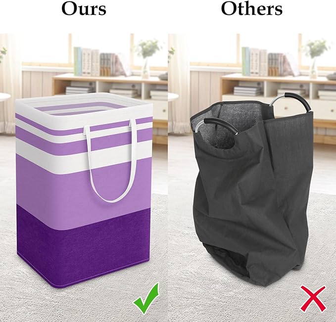 StorageRight Large Collapsible Laundry Basket Hamper with Easy Carry Handles，Freestanding Clothes Hampers for Laundry, Bedroom, Dorm, Towels, Toys, 75L, Purple