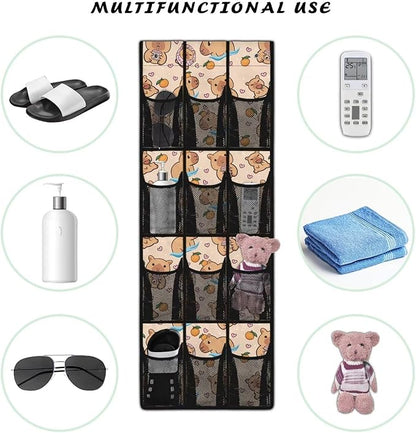 Kawaii Capibala Over The Door Organizer for Dorm Room Essentials,Easy to Install Shoe Organizer Door Hanger for Living Room,Mesh Pockets with 4 Metal Hook