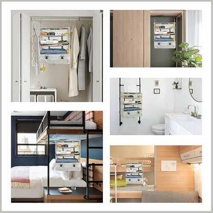 Surblue Hanging Closet Storage Bag Collapsible 3-Shelf Washable Oxford Fabric with 2 Hooks (XL 17.71 * 11.81 * 20in, Light Gray)