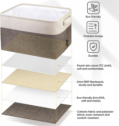 BALEINE 2 Pack Fabric Closet Storage Bins for Shelves, Linen Closet Organizers and Storage, Decorative Baskets for Organizing, Shelf, Clothes, Home, Office (Brown, 12"x8"x8")