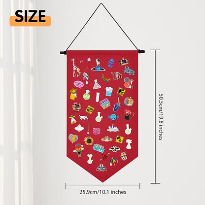 Winmany Wall Hanging Brooch Jewelry Storage Case Canvas Display Stand Enamel Pin Display Banner Holder Earrings Necklace Glitter Pin Collection Organizer (Red)