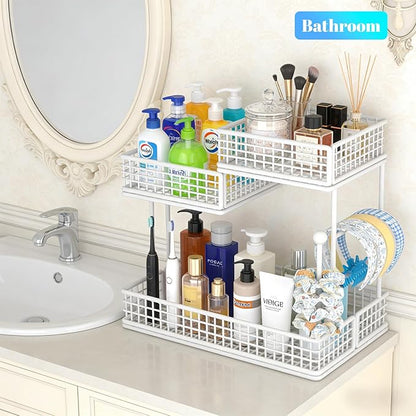 BCWW 3 Tiers Makeup Organizer Countertop Multi Bathroom Counter Organizer Metal Fruit Basket Perfume Skincare Organizers Holder for Vanities, Cabinet, Cosmetic, Dresser Organizer (Square(White))