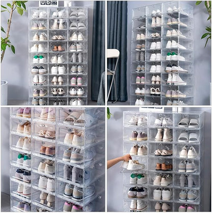 Uonlytech 6pcs Drawer Shoe Storage Boxes Plastic Dustproof Moisture-Resistant Shoe Organizers for Home Closet Stackable Storage Containers