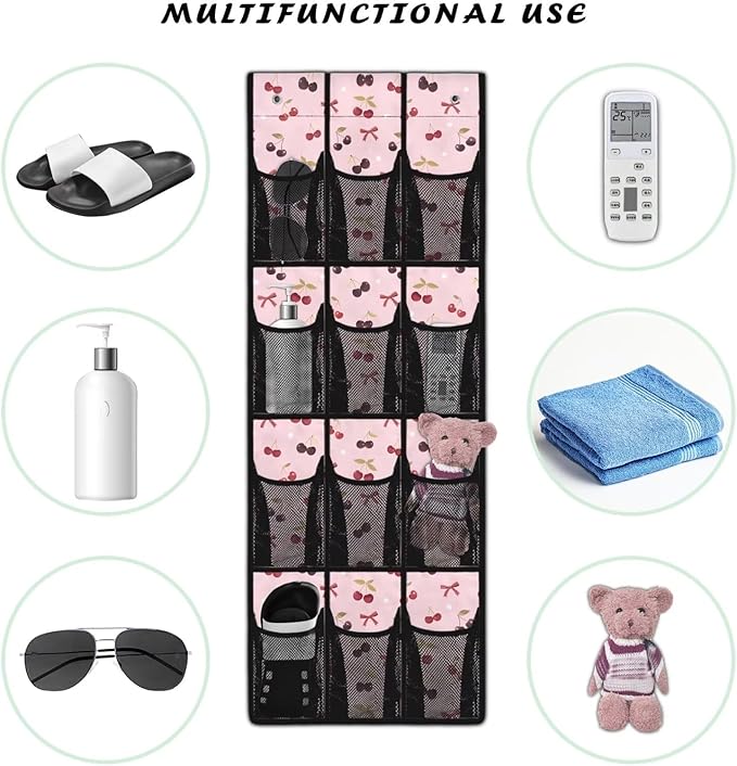 12-Section Over The Door Storage Bag Organizer, Made of Heavy Duty Oxford Cloth, Waterproof Lightweight and Perfect for Home Office or Dorm Use, Cherry Bow