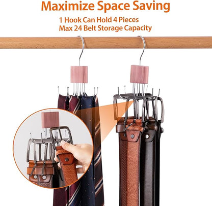 Cedar Block Belt Organizer, 4 Pack Natural Aromatic Cedar Closet Organizers for Belts, Scarves, and Ties