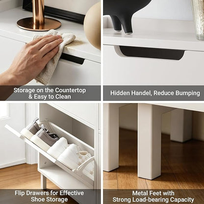Haotian Slim Shoe Cabinet Entryway, Hidden Shoe Storage with Two Flip Drawers to Save Space, Freestanding Shoe Rack for Front Door, Entryway, Hallway (White)