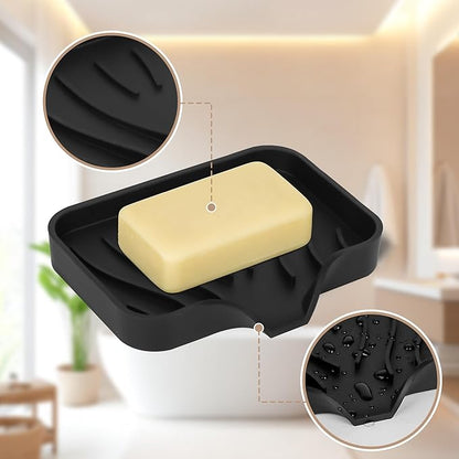 2-Pack Self-Draining Silicone Soap Dish - Anti-Slip Bar Soap Holder for Shower, Bathroom & Kitchen