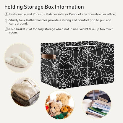 Halloween Spiderweb Large Storage Basket Cube Storage Bin Canvas Fabric Organizer Handles Collapsible Decorative for Clothes Toys Bedroom
