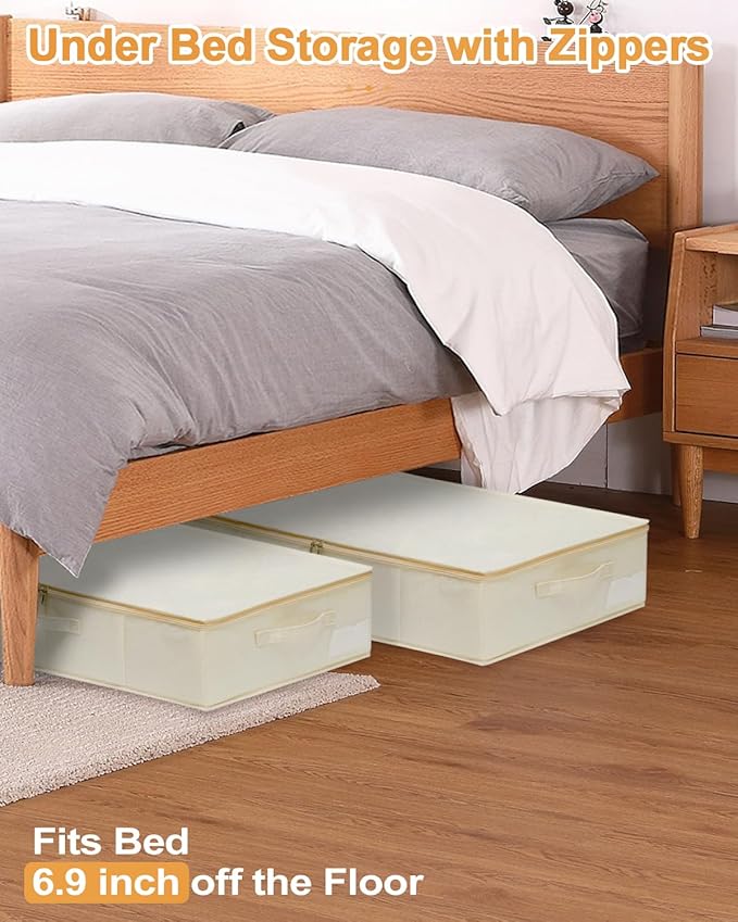 punemi Underbed Wedding Dress Storage Box, Wedding Dress Preservation Keepsake Trunk with Sturdy Zipper and Handles, Large Clothes Storage for Blankets, Pillows, Comforters & Quilts, Beige