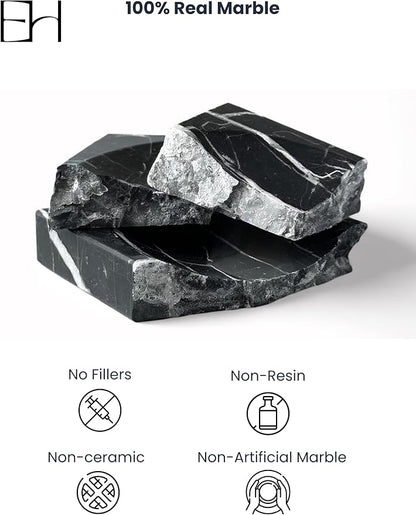 Marble Soap Dish for Shower - Stone Soap Tray Holder, Natural Soap Bar Holder Countertop Caddy, Marble Bathroom Accessories (Nero Marquina)