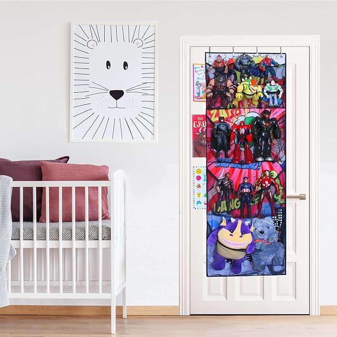 Superhero Organizer, Over The Door Hanging Shoe Organizer, Red (65'' x 23''),Toy Organizer