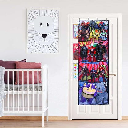 Superhero Organizer, Over The Door Hanging Shoe Organizer, Red (65'' x 23''),Toy Organizer