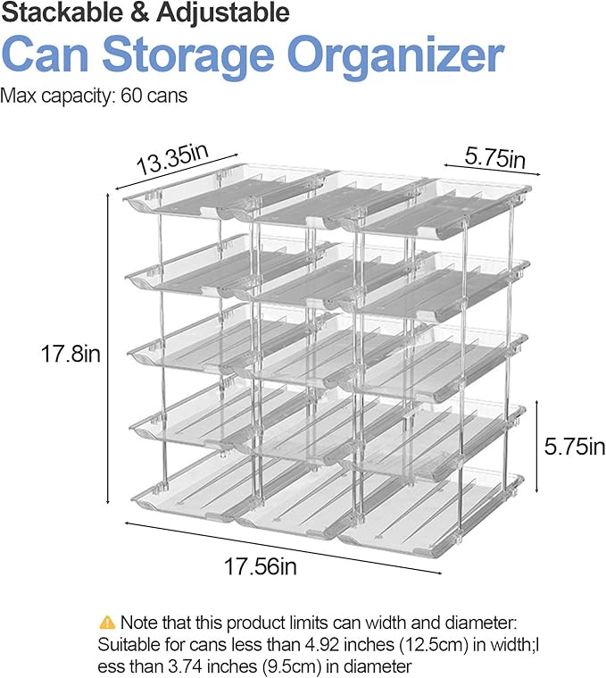 Can Organizer For Pantry Canned Food Goods Organizer For Cabinet Clear Automatic Rolling Can Storage Organizer Pantry Holders Rack, Holds Up to 60 Cans