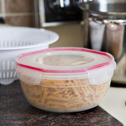 Sterilite Ultra-Seal 4.7 Qt Bowl, Large Airtight Food Storage Container, Latching Lid, Microwave and Dishwasher Safe, Clear With Red Gasket, 16-Pack