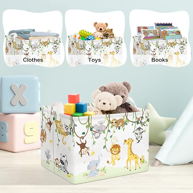 Clastyle Vine Woodland Animal Baby Basket Stuffers Toddler Gift Toy Chest Box Bin Organizer Nursery Room Decor Rectangle Elephant Giraffe Lion Clothes Book Storage Basket
