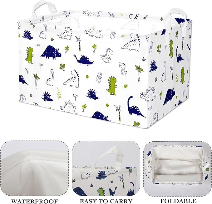 Boy Dinosaur Storage Basket, Dino Kids Large Storage Bins Box with Handles,Shelf Basket Ideal for Room Nursery Decor, Books, Organizing Clothes (Dinosaur)