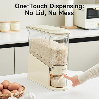 UFORU Rice Dispenser 22Lbs, Slim Rice Storage Container for Small Space, BPA-Free Clear Dry Food Dispenser Sealed Moisture Proof, Grain&Cereal Storage Bucket for Kitchen Pantry Household, Cream White