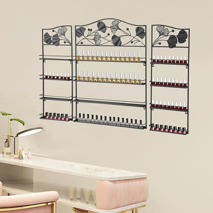 4 Tier Wall-Mounted Nail Polish Storage Racks 3PCS Metal Nail Polish Organizer Shelf for Wall Cosmetic Display Cases Perfume Lipstick Display Stand for Home Spa Nail Salon