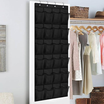 Over the Door Shoe Organizer, 24 Mesh Pockets with Ventilated Design, Space Saving Storage for Shoes Accessories Bathroom Pantry