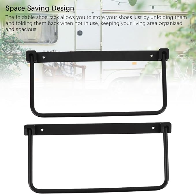 Cyrank Wall Mounted Shoe Storage Rack, Foldable RV Shoe Rack Space Saving Hanging Organizer Aluminum Alloy in Camping RV Travel (Black)